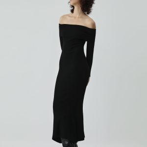 Nostalgic Y2K Off Shoulder Long Sleeve Sweater Dress for Coquette and Grunge Aesthetics