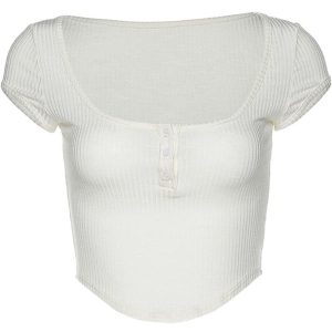 Ofelia Y2K Aesthetic Short Sleeve Crop Top - Cute and Comfy for Trendy Outfits