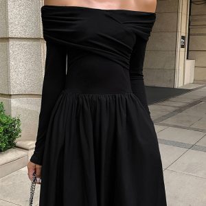 Off Shoulder Criss Cross Long Dress - Y2K Aesthetic Maxi Dress for Chic Summer Vibes