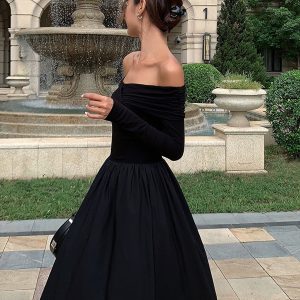 Off Shoulder Criss Cross Long Dress - Y2K Aesthetic Maxi Dress for Chic Summer Vibes