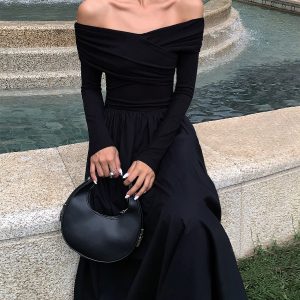 Off Shoulder Criss Cross Long Dress - Y2K Aesthetic Maxi Dress for Chic Summer Vibes