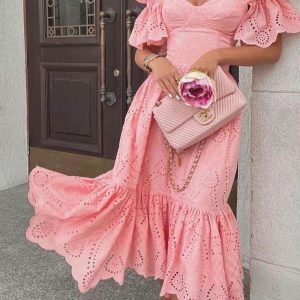 Off-Shoulder Ruffle Dress with Hollow Out Details - Y2K Fashion Statement Piece