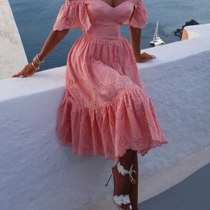 Off-Shoulder Ruffle Dress with Hollow Out Details - Y2K Fashion Statement Piece