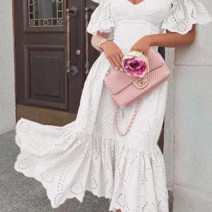 Off-Shoulder Ruffle Dress with Hollow Out Details - Y2K Fashion Statement Piece