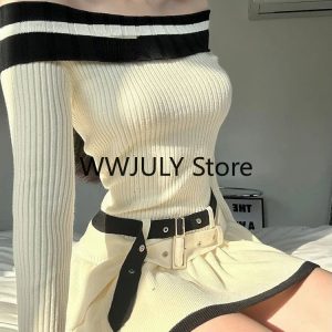 Off-Shoulder Slim Bodycon Y2K Mini Dress - Casual Knitted Elegant Party Dress for Women 2024