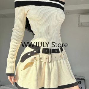 Off-Shoulder Slim Bodycon Y2K Mini Dress - Casual Knitted Elegant Party Dress for Women 2024