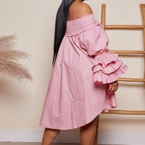 Off-Shoulder Tiered Puff Sleeve Dress - Y2K Aesthetic Loose Fit for Effortless Style