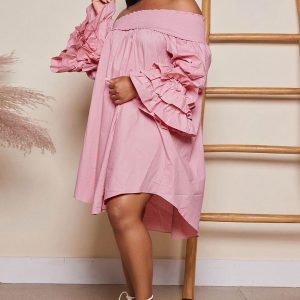 Off-Shoulder Tiered Puff Sleeve Dress - Y2K Aesthetic Loose Fit for Effortless Style