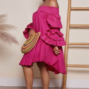 Off-Shoulder Tiered Puff Sleeve Dress - Y2K Aesthetic Loose Fit for Effortless Style