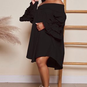 Off-Shoulder Tiered Puff Sleeve Dress - Y2K Aesthetic Loose Fit for Effortless Style