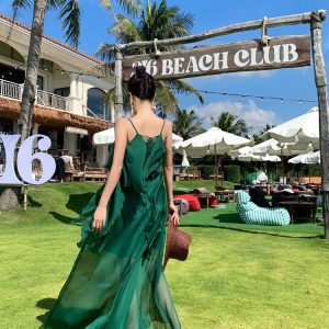 Off-the-Shoulder Chiffon Dress - Y2K Aesthetic Beachwear with Stylish Vest