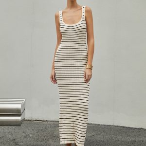 Old Money Aesthetic Striped Knit Dress - Elegant Y2K Fashion for Timeless Style