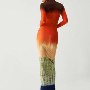 Ombre Rainbow Long Sleeve Dress - Y2K Aesthetic Fashion for Vibrant Style Lovers