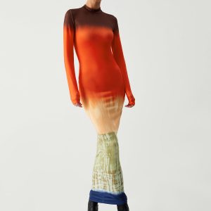 Ombre Rainbow Long Sleeve Dress - Y2K Aesthetic Fashion for Vibrant Style Lovers