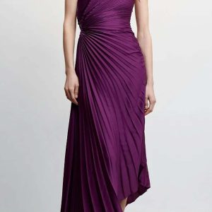 One Shoulder Asymmetrical Pleated Cutout Dress - Y2K Fashion Statement Piece