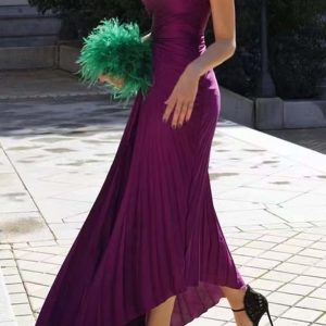 One Shoulder Asymmetrical Pleated Cutout Dress - Y2K Fashion Statement Piece