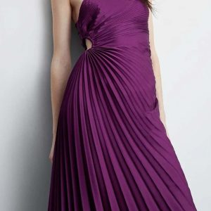 One Shoulder Asymmetrical Pleated Cutout Dress - Y2K Fashion Statement Piece