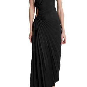 One Shoulder Asymmetrical Pleated Cutout Dress - Y2K Fashion Statement Piece