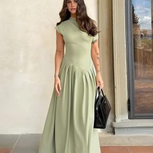 One Shoulder Pleated Split Maxi Dress - Elegant Y2K Aesthetic Evening Gown