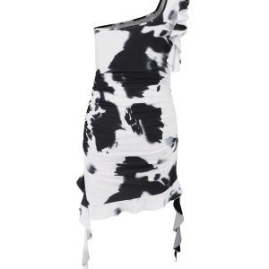 One Shoulder Tie-Dye Ruffle Mini Dress for Y2K Aesthetic and Coquette Style