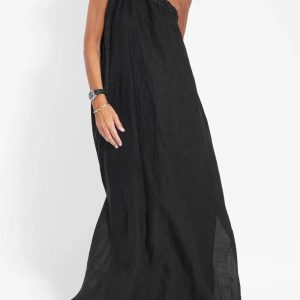 One Shoulder Tie-Strap Slit Cotton Maxi Dress - Y2K Aesthetic Summer Fashion Essential