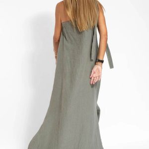 One Shoulder Tie-Strap Slit Cotton Maxi Dress - Y2K Aesthetic Summer Fashion Essential