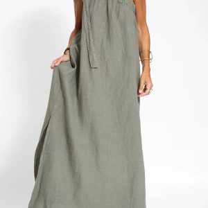 One Shoulder Tie-Strap Slit Cotton Maxi Dress - Y2K Aesthetic Summer Fashion Essential