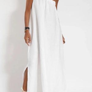 One Shoulder Tie-Strap Slit Cotton Maxi Dress - Y2K Aesthetic Summer Fashion Essential