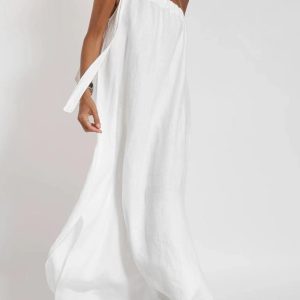 One Shoulder Tie-Strap Slit Cotton Maxi Dress - Y2K Aesthetic Summer Fashion Essential