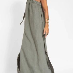 One Shoulder Tie-Strap Slit Cotton Maxi Dress - Y2K Aesthetic Summer Fashion Essential