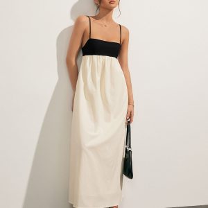 Open Back Contrast Pocket Maxi Dress - Y2K Aesthetic Fashion for Effortless Style