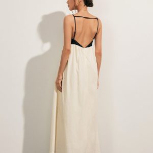 Open Back Contrast Pocket Maxi Dress - Y2K Aesthetic Fashion for Effortless Style