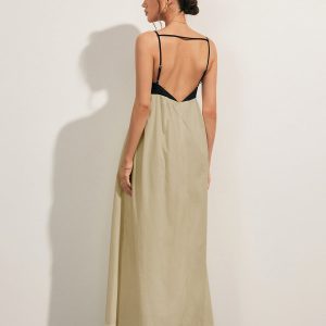 Open Back Contrast Pocket Maxi Dress - Y2K Aesthetic Fashion for Effortless Style