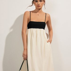 Open Back Contrast Pocket Maxi Dress - Y2K Aesthetic Fashion for Effortless Style