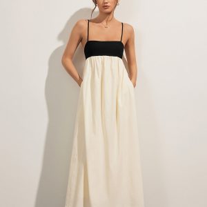 Open Back Contrast Pocket Maxi Dress - Y2K Aesthetic Fashion for Effortless Style