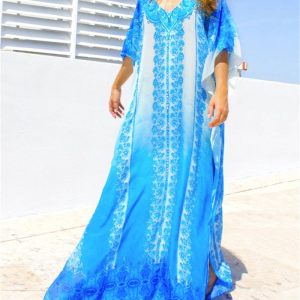 Oversized Blue Kaftan Beach Cover-Up Tunic for Women - Y2K Aesthetic Cotton Sarong 2024