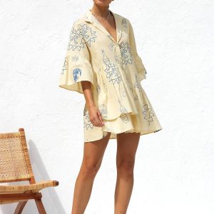 Oversized Y2K Sun Print Dress - Trendy Coquette Aesthetic for Effortless Summer Style