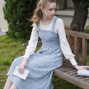 Pale Blue Y2K Aesthetic Maiden Dress - Cute Coquette Style for Effortless Charm