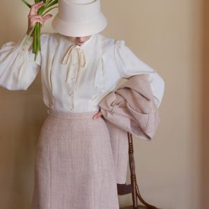 Pale Pink Y2K Tweed Jacket with Mermaid Skirt - Coquette Aesthetic Outfit