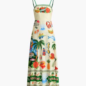 Paradise Print Vacation Cami Dress - Y2K Aesthetic Summer Style for Effortless Chic