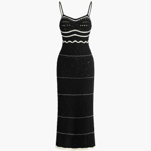 Paros Crochet Eyelet See-Through Midi Dress - Y2K Aesthetic for Effortless Style