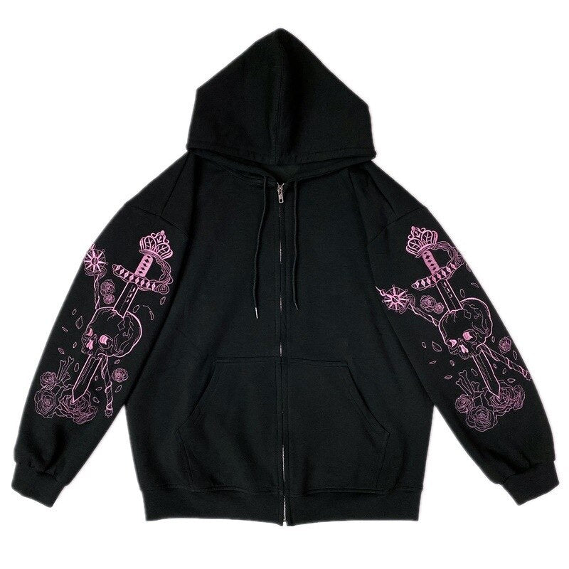 Pastel Goth Y2K Zip Up Hoodie - Trendy Grunge Aesthetic for Effortless Summer Style