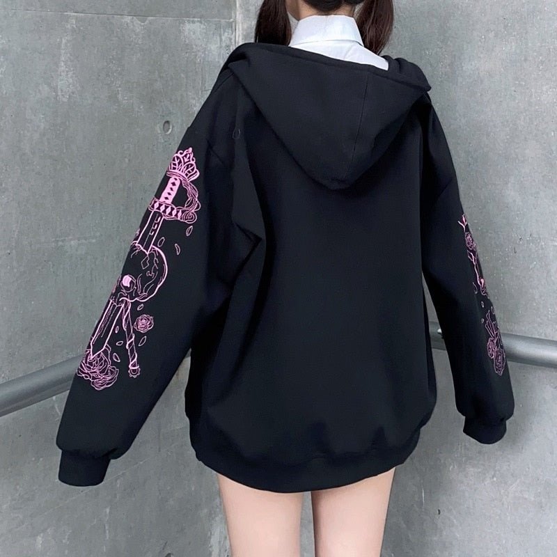 Pastel Goth Y2K Zip Up Hoodie - Trendy Grunge Aesthetic for Effortless Summer Style