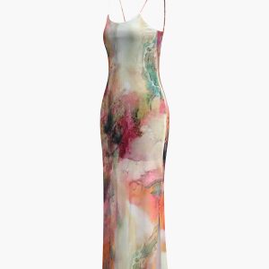 Pastel Print Cami Midi Dress - Y2K Aesthetic Cute Dress for Coquette and Soft Girl Styles