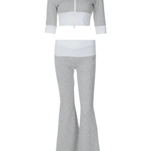 Patchwork Hooded Sweatshirt & Long Pants Set - Stylish Women’s Streetwear Workout Outfit