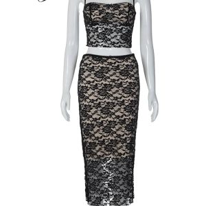 Patchwork Y2K Sexy 2-Piece Set: Sleeveless Backless Crop Top & High Waist Bodycon Midi Skirt