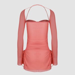 Pearly Blush Y2K Halter Bodycon Dress - Cute Coquette Aesthetic for Trendy Outfits