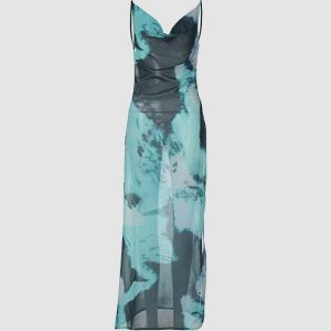 Periculum Waves Slit Dress - Y2K Aesthetic Maxi Dress for Coquette and Grunge Styles