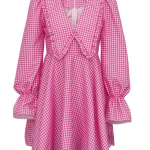 Pink Plaid A-Line Babydoll Dress for Y2K Fashion Lovers - Cute Coquette Aesthetic Style