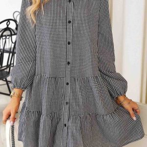 Plaid A-Line Tiered Dress for Y2K Fashion Lovers - Cute and Comfy Coquette Style